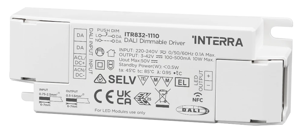 10W NFC Programlanabilir DALI-2 DT6 Constant Current LED Sürücü (100 - 500 mA)