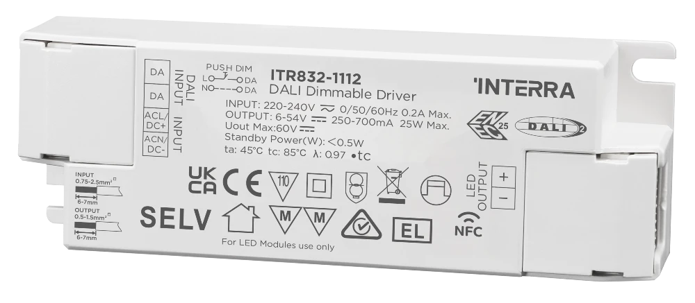25W NFC Programlanabilir DALI-2 DT6 Constant Current LED Sürücü (250 - 700 mA)